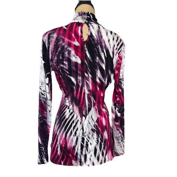 CACHE Turtle Neck Faux Wrap Long Sleeve Blouse Top Pink Y2k 90s Grunge MEDIUM - Picture 4 of 11